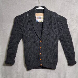 Falcarragh Cardigan Men Sz Small Black Sweater Fisherman Cable Knit Wool Ireland